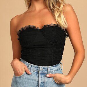 Black Polka Dot Mesh Bustier Crop Top